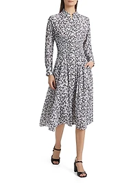 Floral Smocked Button-Front Midi Shirtdress