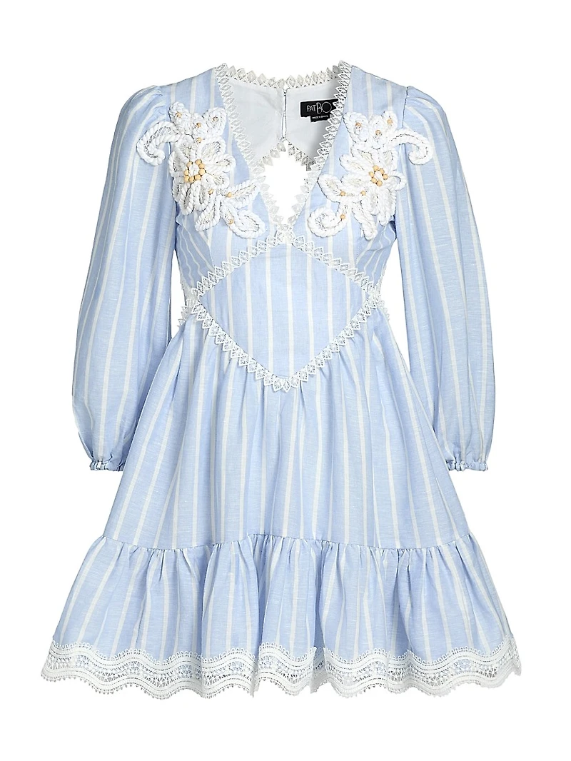 Marine Striped Lace-Trimmed Minidress