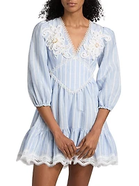 Marine Striped Lace-Trimmed Minidress