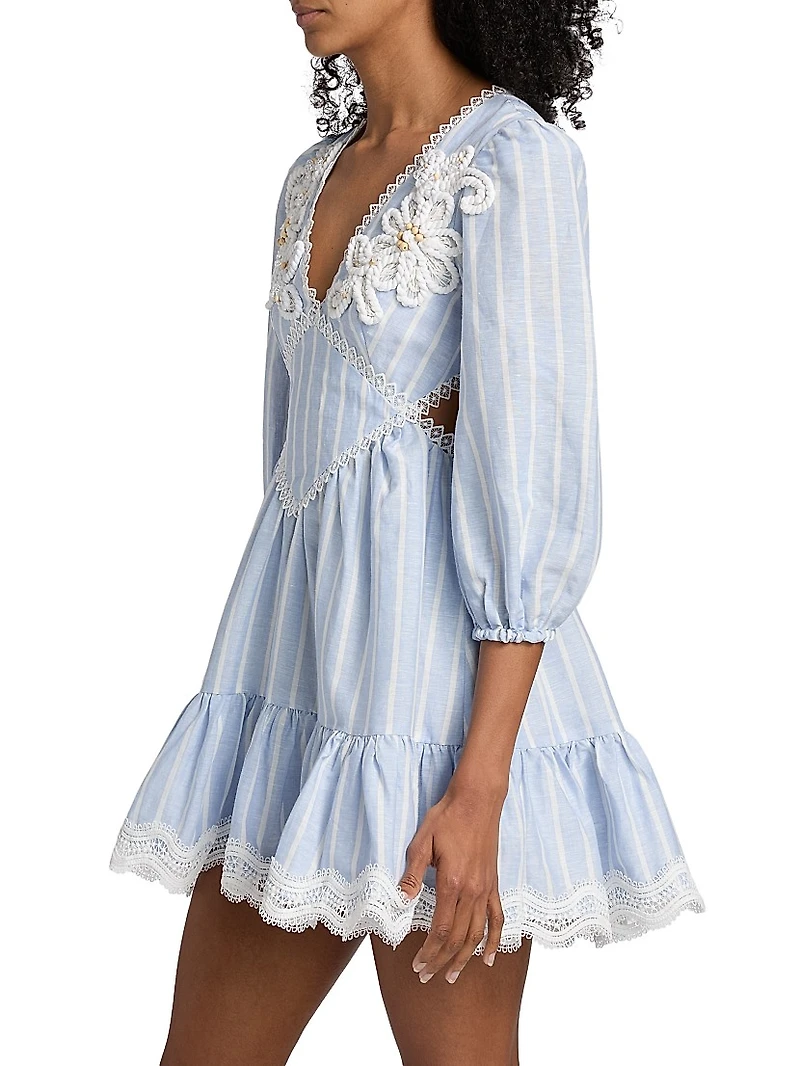 Marine Striped Lace-Trimmed Minidress