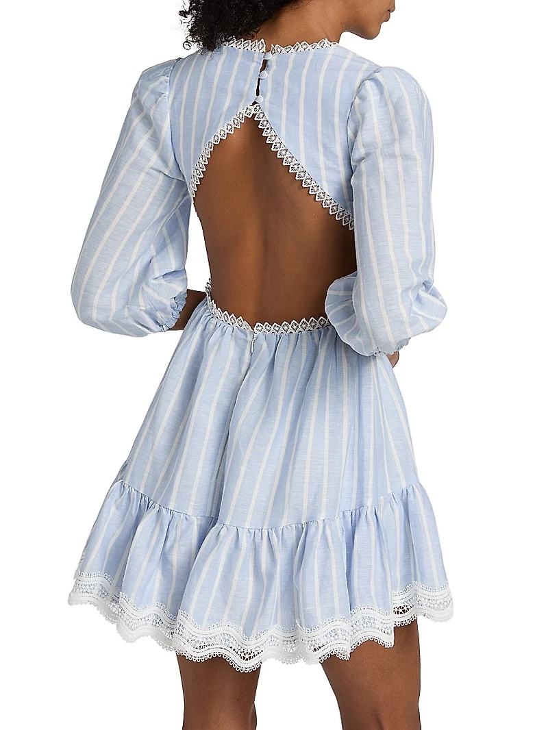 Marine Striped Lace-Trimmed Minidress