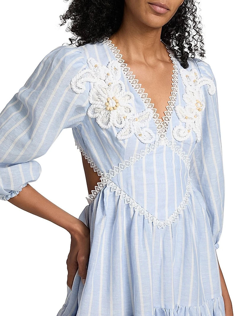 Marine Striped Lace-Trimmed Minidress