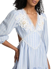 Marine Striped Lace-Trimmed Minidress