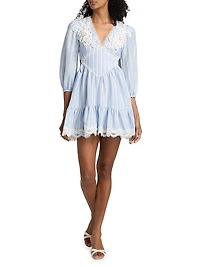 Marine Striped Lace-Trimmed Minidress