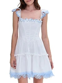 Cotton Poplin Flutter-Sleeve A-Line Minidress