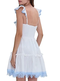 Cotton Poplin Flutter-Sleeve A-Line Minidress