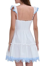 Cotton Poplin Flutter-Sleeve A-Line Minidress