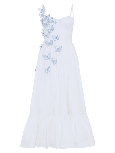 Butterfly Appliqué Cotton Poplin A-Line Midi-Dress