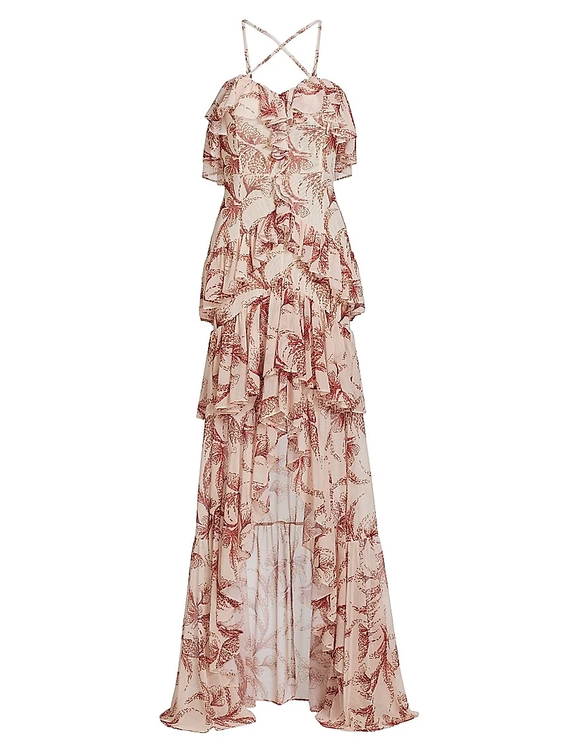 Sunset Floral Ruffle Maxi Dress