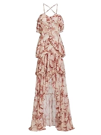 Sunset Floral Ruffle Maxi Dress