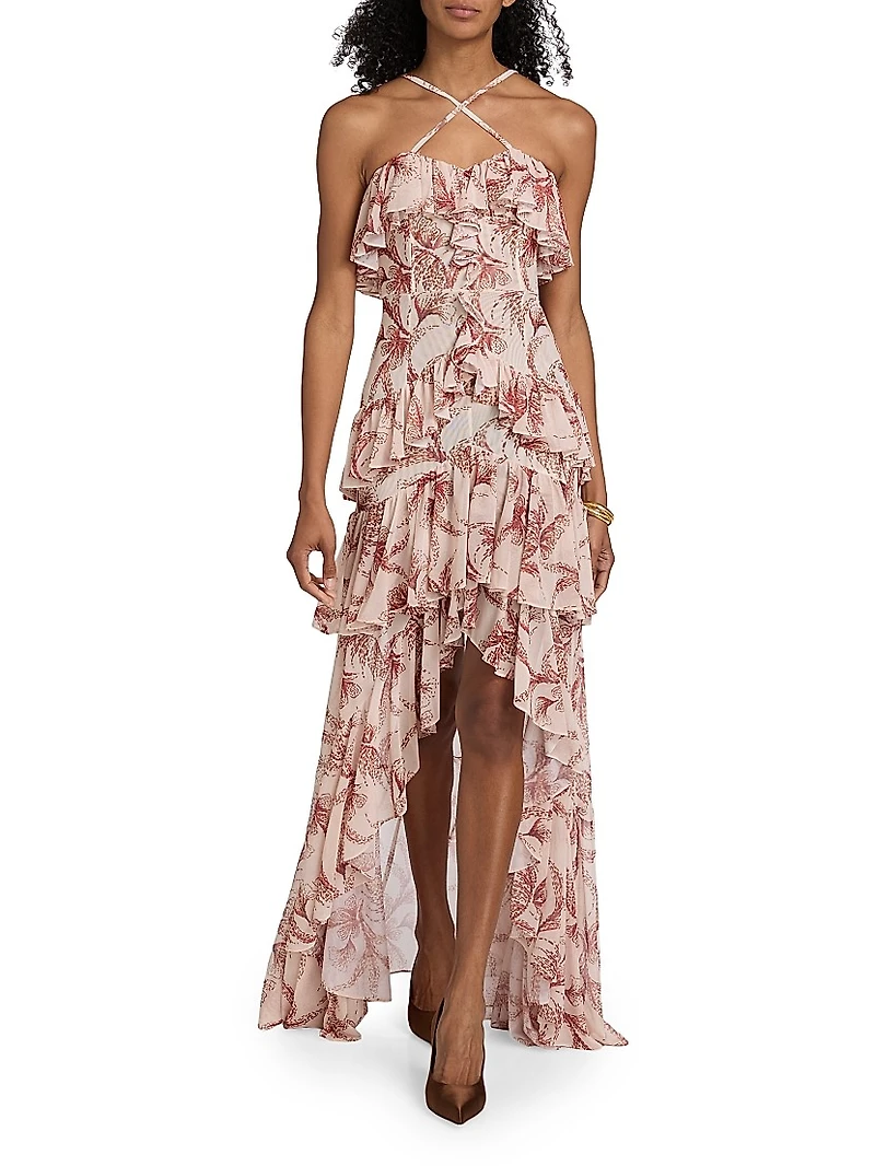 Sunset Floral Ruffle Maxi Dress