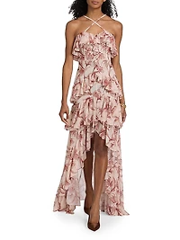 Sunset Floral Ruffle Maxi Dress