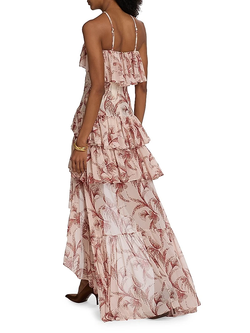 Sunset Floral Ruffle Maxi Dress