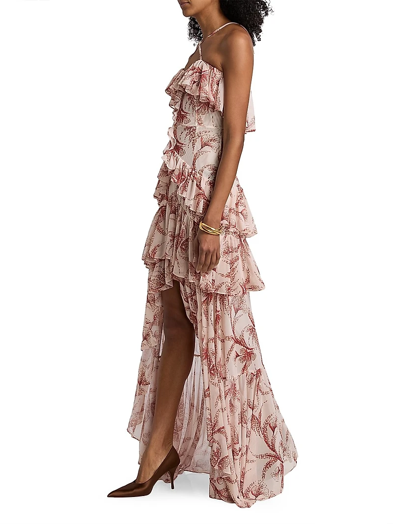 Sunset Floral Ruffle Maxi Dress