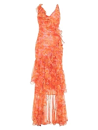 Myosotis Floral Chiffon & Tulle Ruffle Gown