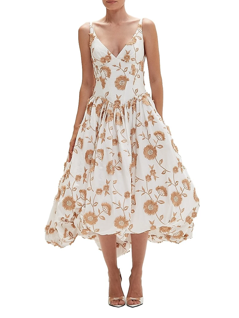 Bothanical Poplin Floral Cotton Midi-Dress
