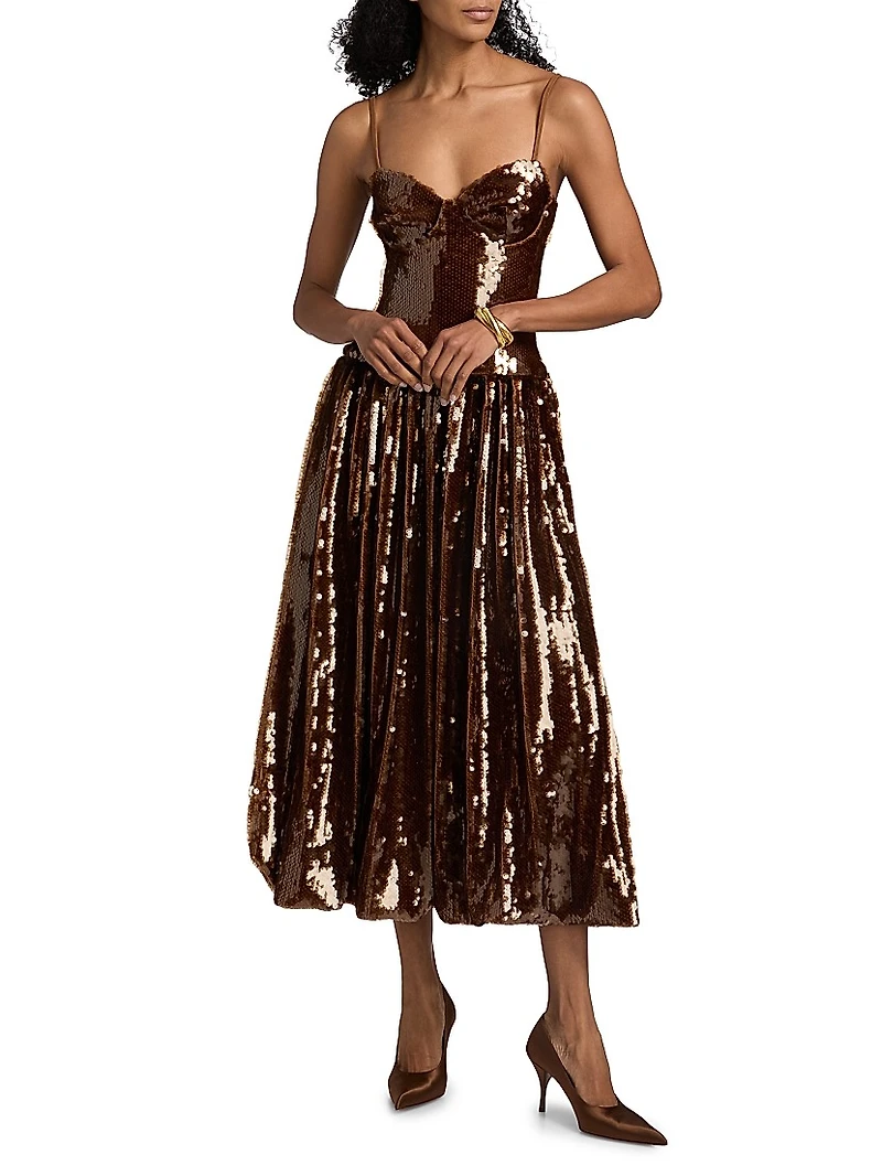 Sequined Molded Midi-Dress