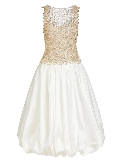 Scoopneck Mixed-Media Bubble-Skirt Midi-Dress