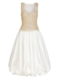 Scoopneck Mixed-Media Bubble-Skirt Midi-Dress