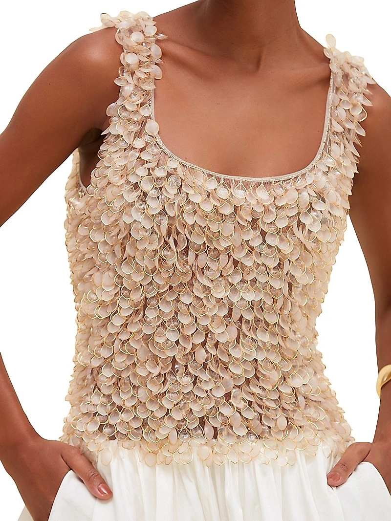 Scoopneck Mixed-Media Bubble-Skirt Midi-Dress