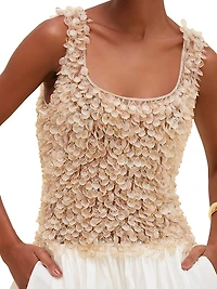 Scoopneck Mixed-Media Bubble-Skirt Midi-Dress