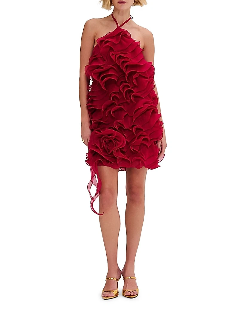 Ruffle Silk Halterneck Minidress