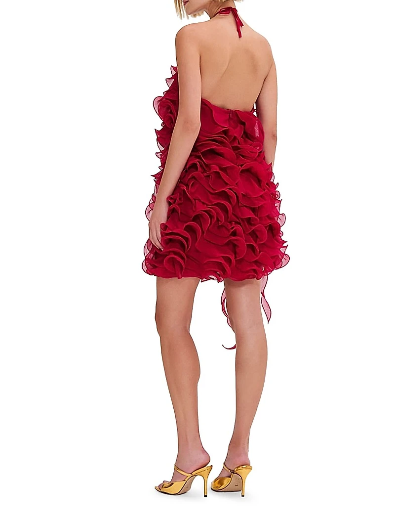 Ruffle Silk Halterneck Minidress