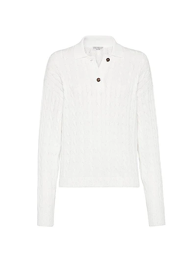 Cotton Dazzling Cables Knit Polo Shirt