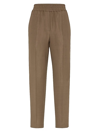Viscose and Linen Fluid Twill Baggy Pull on Trousers