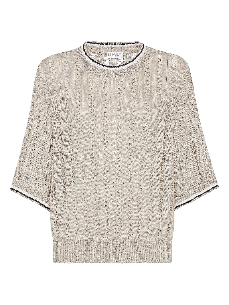 Linen Dazzling Ribbed Net Sweater