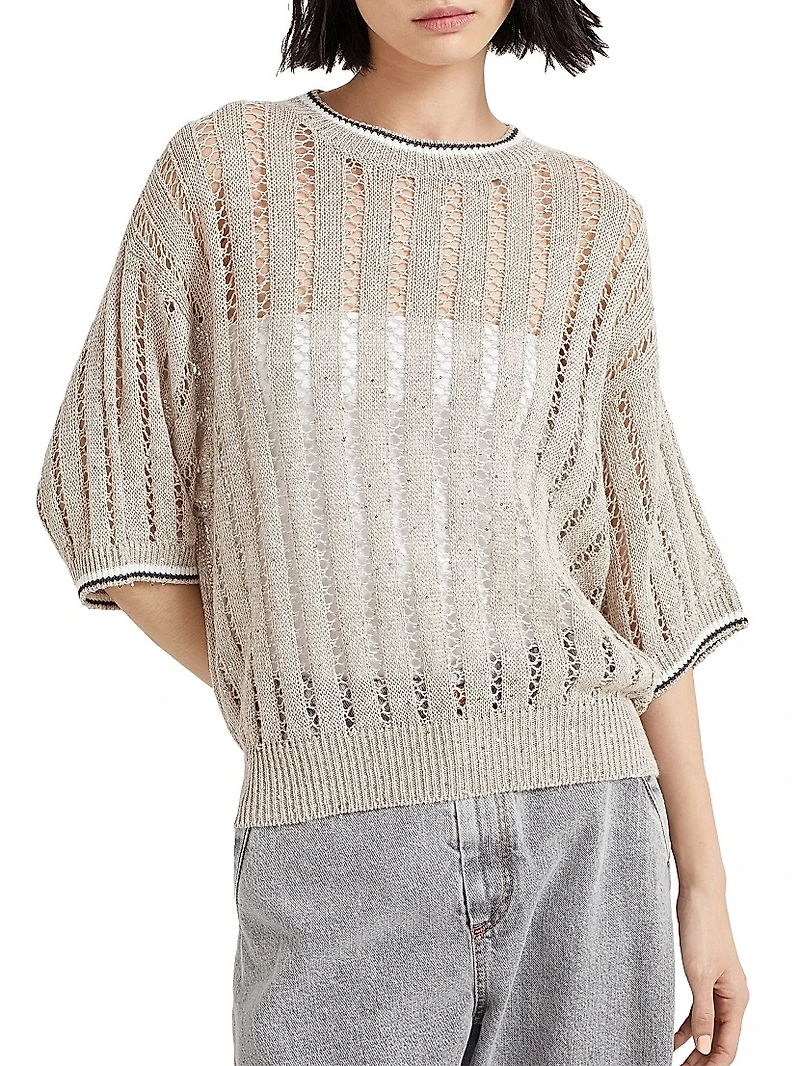 Linen Dazzling Ribbed Net Sweater