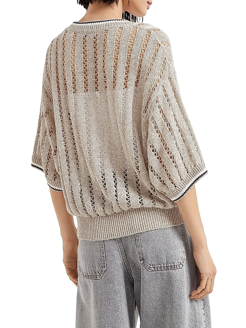 Linen Dazzling Ribbed Net Sweater