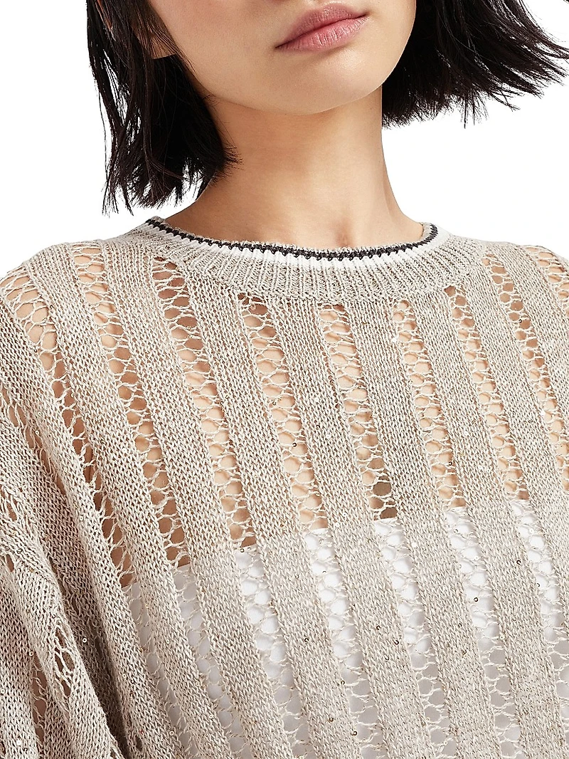 Linen Dazzling Ribbed Net Sweater