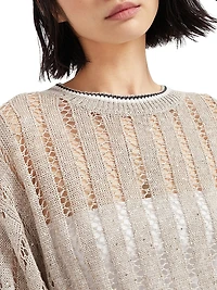 Linen Dazzling Ribbed Net Sweater