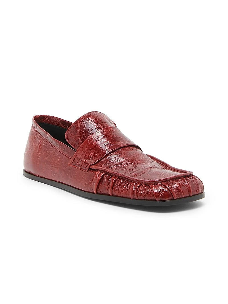 Crinkled Patent Leather Square-Toe Loafers