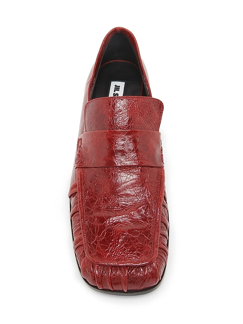 Crinkled Patent Leather Square-Toe Loafers
