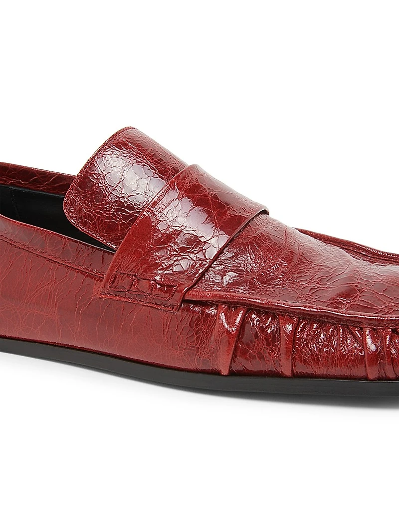 Crinkled Patent Leather Square-Toe Loafers