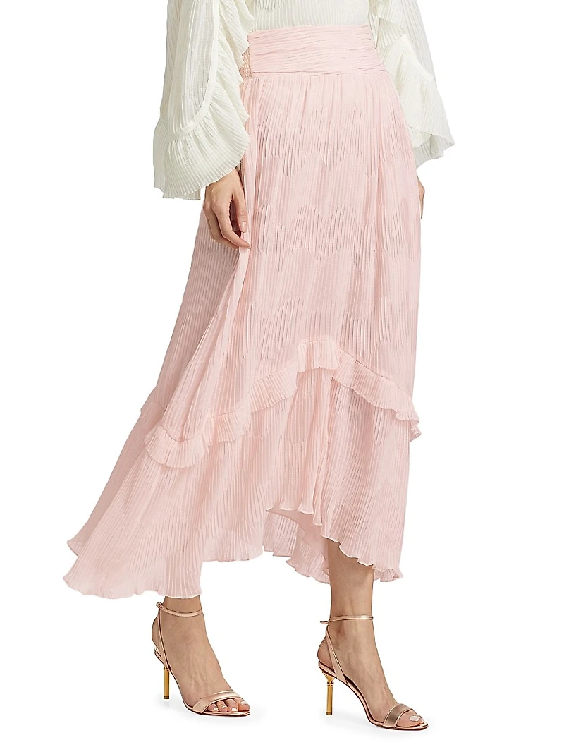Roffie Pleated Ruffled Maxi Skirt