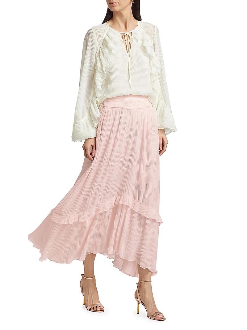 Roffie Pleated Ruffled Maxi Skirt