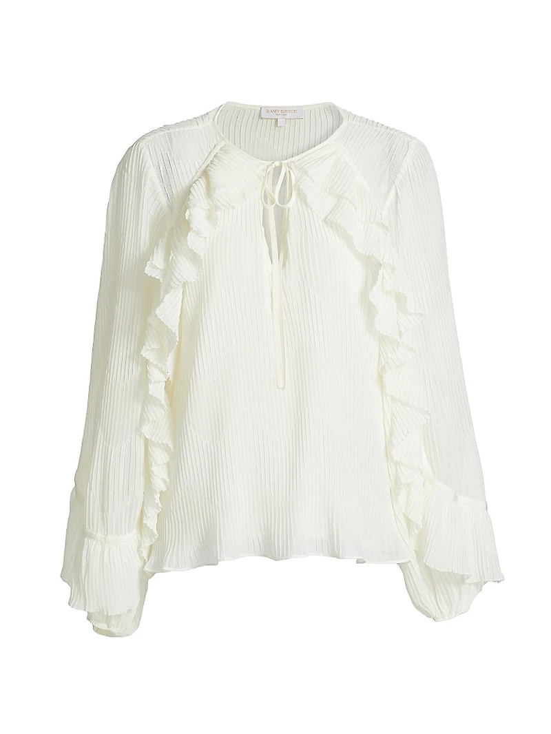 Exclusive Paige Ruffled Plissé Long-Sleeve Top
