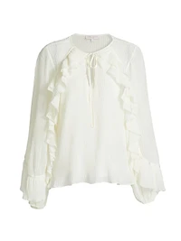 Exclusive Paige Ruffled Plissé Long-Sleeve Top