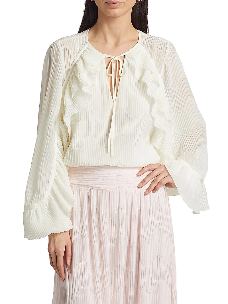 Exclusive Paige Ruffled Plissé Long-Sleeve Top