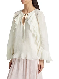 Exclusive Paige Ruffled Plissé Long-Sleeve Top