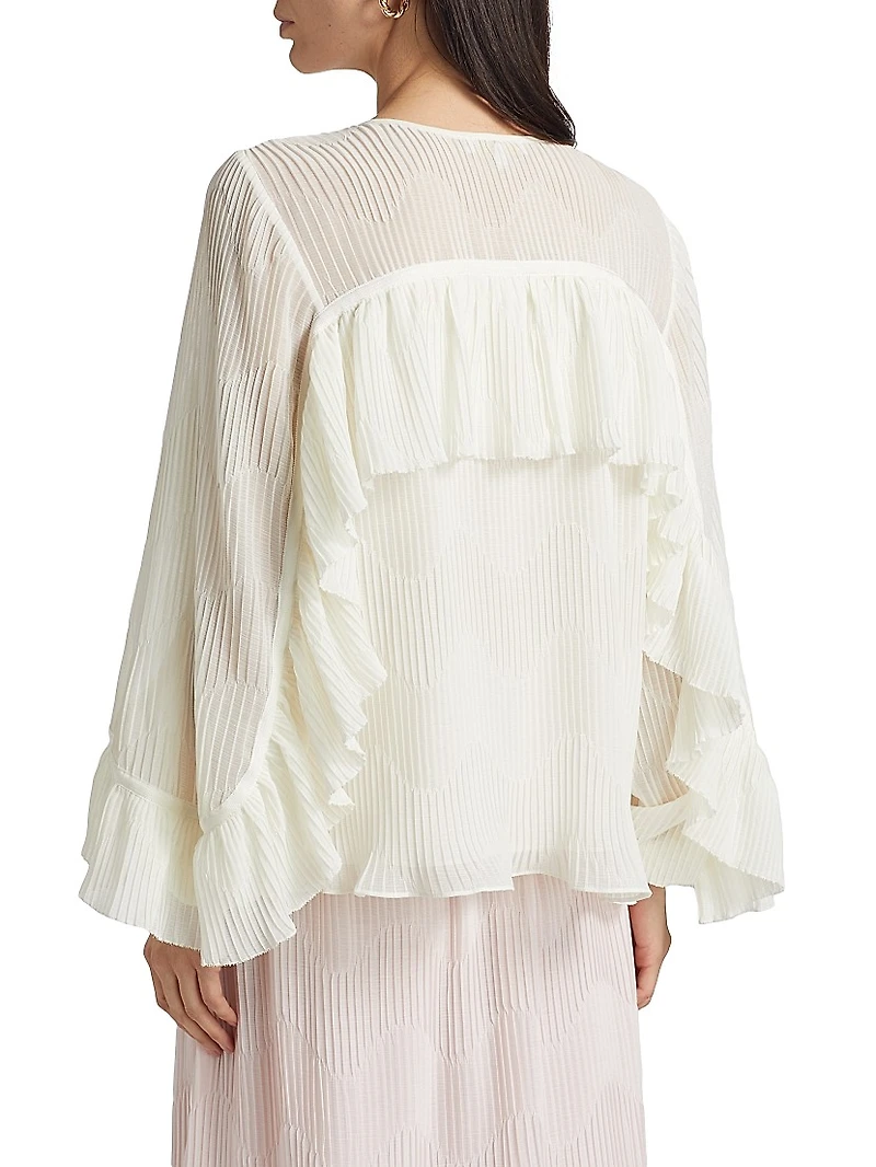 Exclusive Paige Ruffled Plissé Long-Sleeve Top