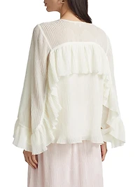 Exclusive Paige Ruffled Plissé Long-Sleeve Top
