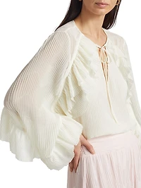 Exclusive Paige Ruffled Plissé Long-Sleeve Top