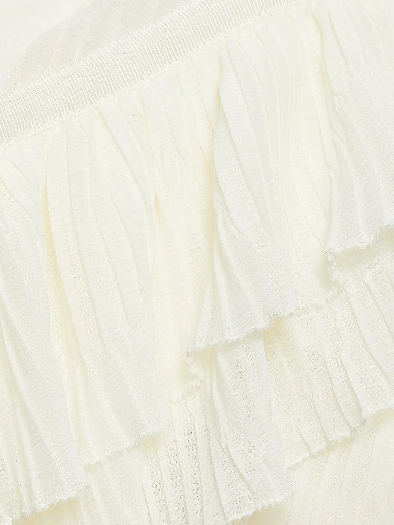 Exclusive Paige Ruffled Plissé Long-Sleeve Top