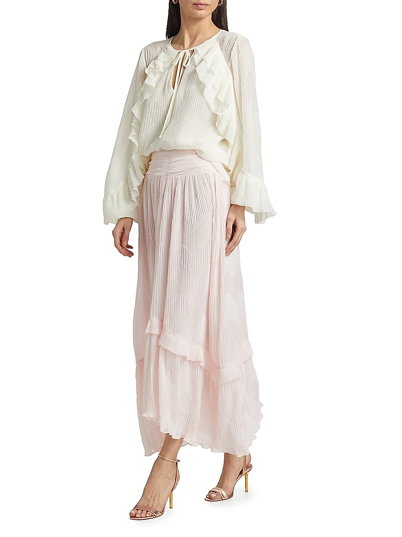 Exclusive Paige Ruffled Plissé Long-Sleeve Top