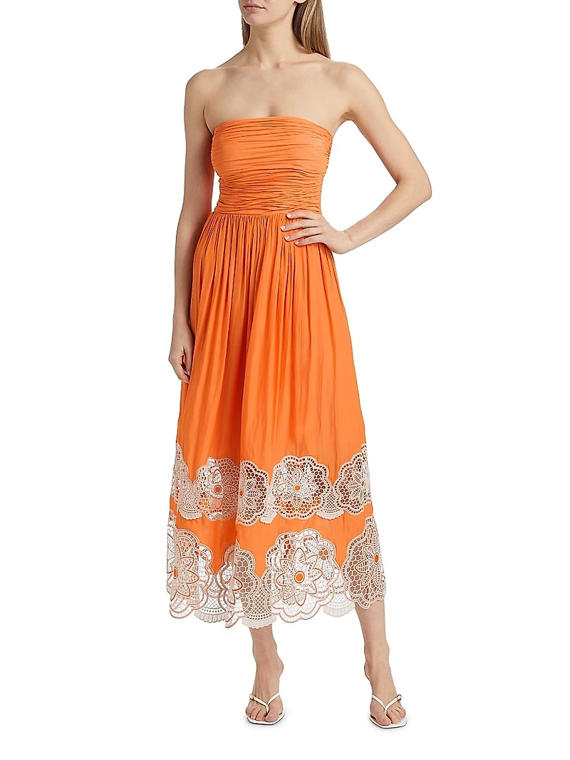 Milani Strapless Floral Lace Midi-Dress