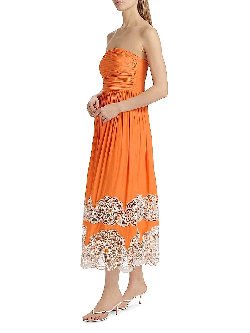 Milani Strapless Floral Lace Midi-Dress